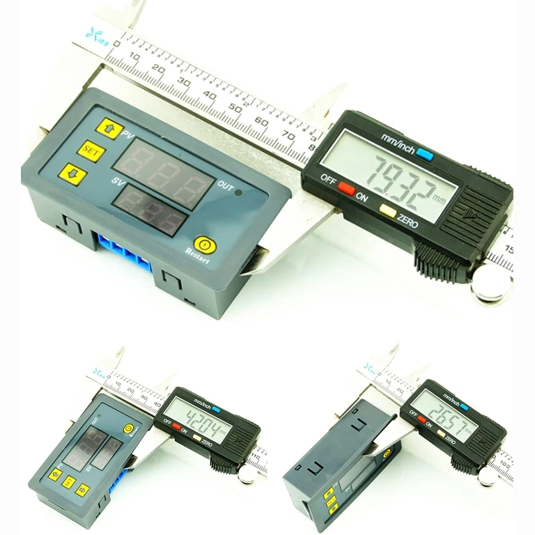 Digitális relé méretei – előnézet Elölnézeti kép a modulról a jelölt méretekkel