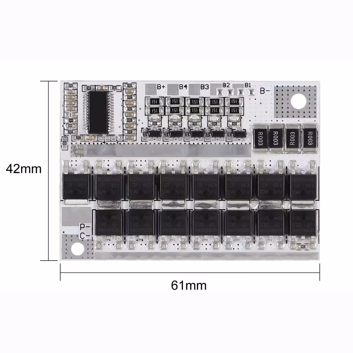 Részletes kép a BMS panel méreteivel