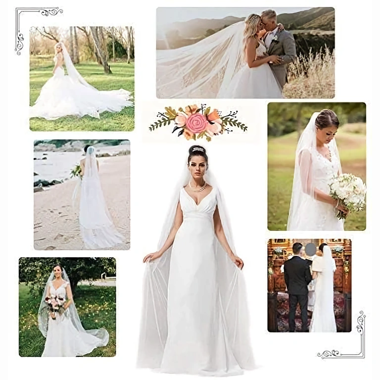 Finom, elegáns fehér fátyol, tökéletes különleges menyasszonyi ruhákhoz