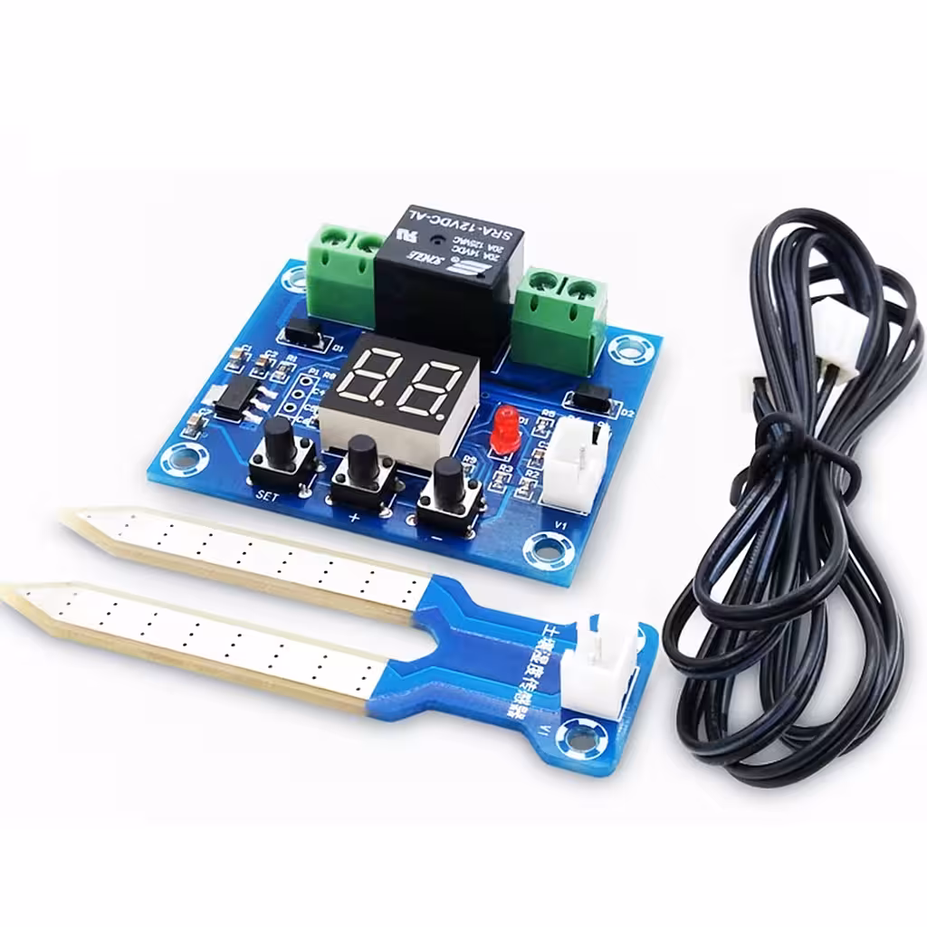 Talajnedvesség Érzékelő Modul Relével 12V – Automata Öntözésvezérlő Kerthez / Üvegházhoz