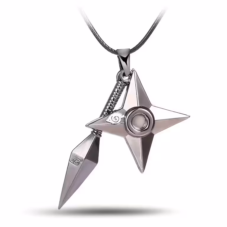 Naruto Uzumaki Cosplay Nyaklánc Kunai és Shuriken Medállal – Anime Kiegészítő