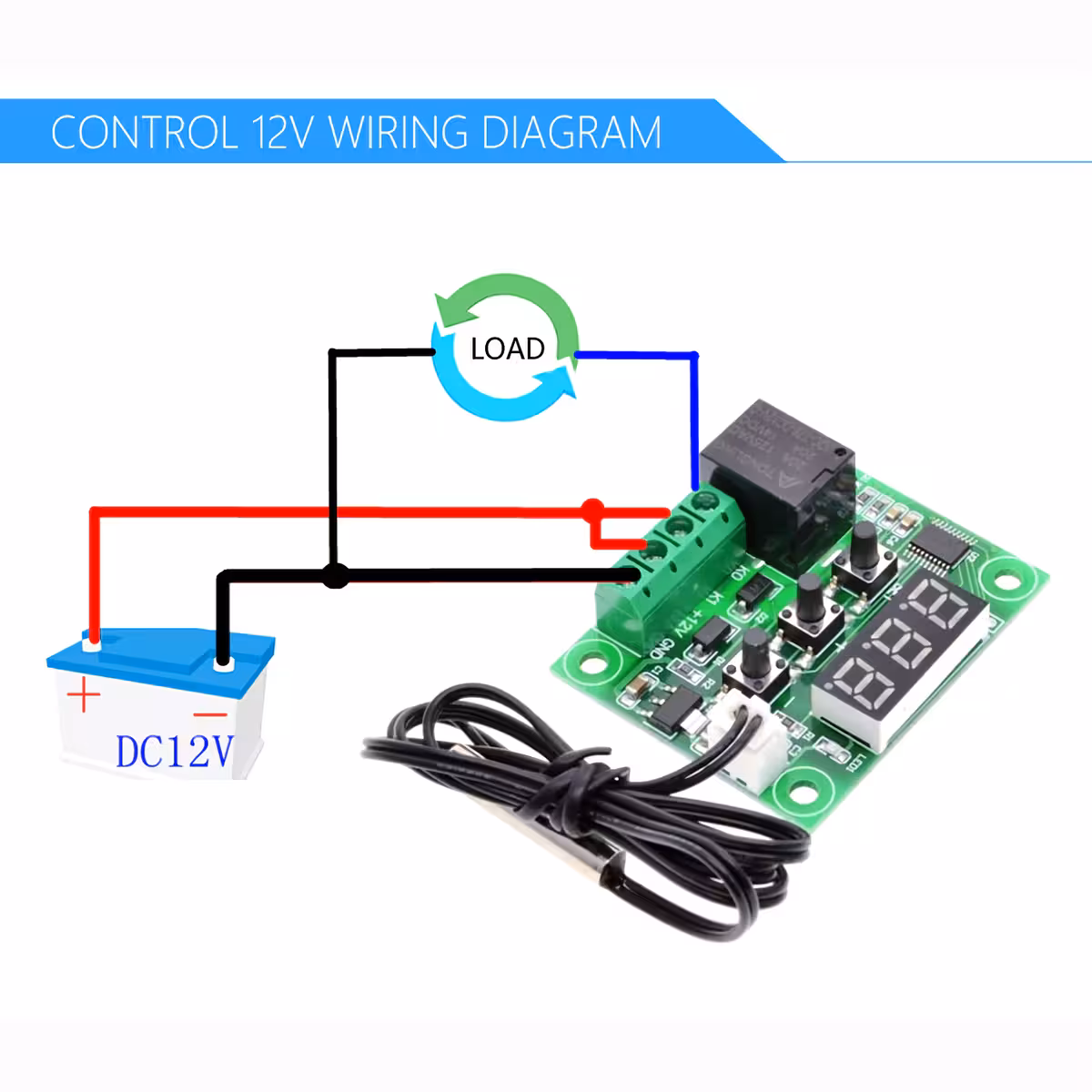 A W1209 digitális termosztát helyes csatlakoztatása 12V tápegységhez
