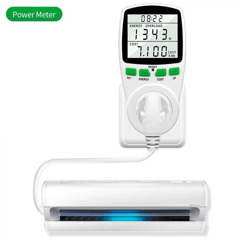 Elektromos árammérő eszköz konnektorhoz csatlakoztatott fogyasztókhoz