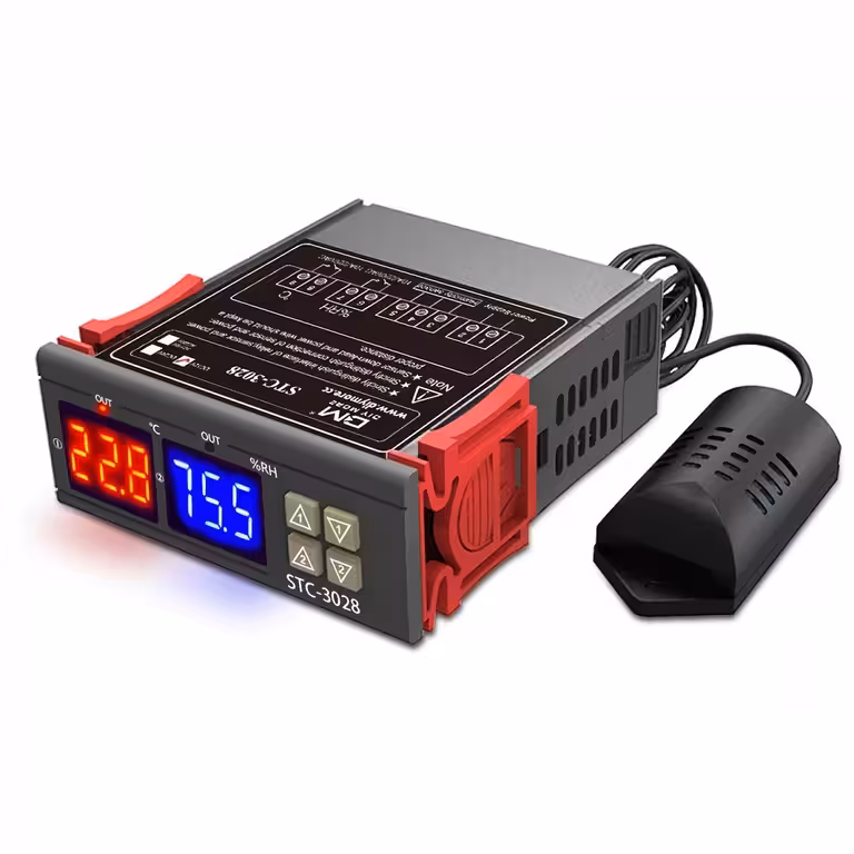 Digitális Termosztát és Higrosztát Vezérlő STC-3028 220V Páratartalom Érzékelővel