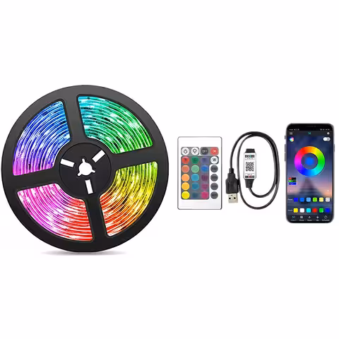 RGB LED Szalag 10m USB-vel, Bluetooth-szal, Távirányítóval – Zenevezérelt Fényjáték TV-hez és Dekorhoz
