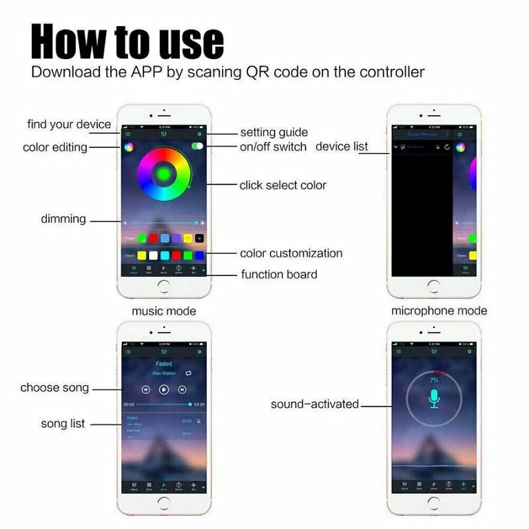Teljes világító készlet USB RGB LED szalaggal, alkalmazás és távirányító vezérléssel