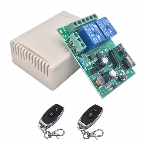 Távirányítós Relé Modul 220V – 2 Relés Vezeték Nélküli 433MHz Ajtókhoz, Világításhoz, Kapu Automatizáláshoz