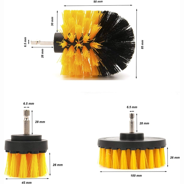 Kép a 3 keféről és méreteikről: 12 cm, 8,5 cm, 5 cm