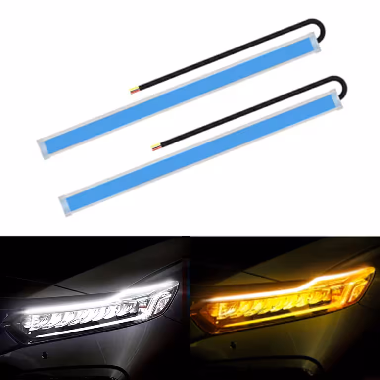 Nappali LED DRL Szalag Fény Dinamikus Irányjelzővel – 2 db 60cm Hajlékony Szalag, IP65 Vízálló