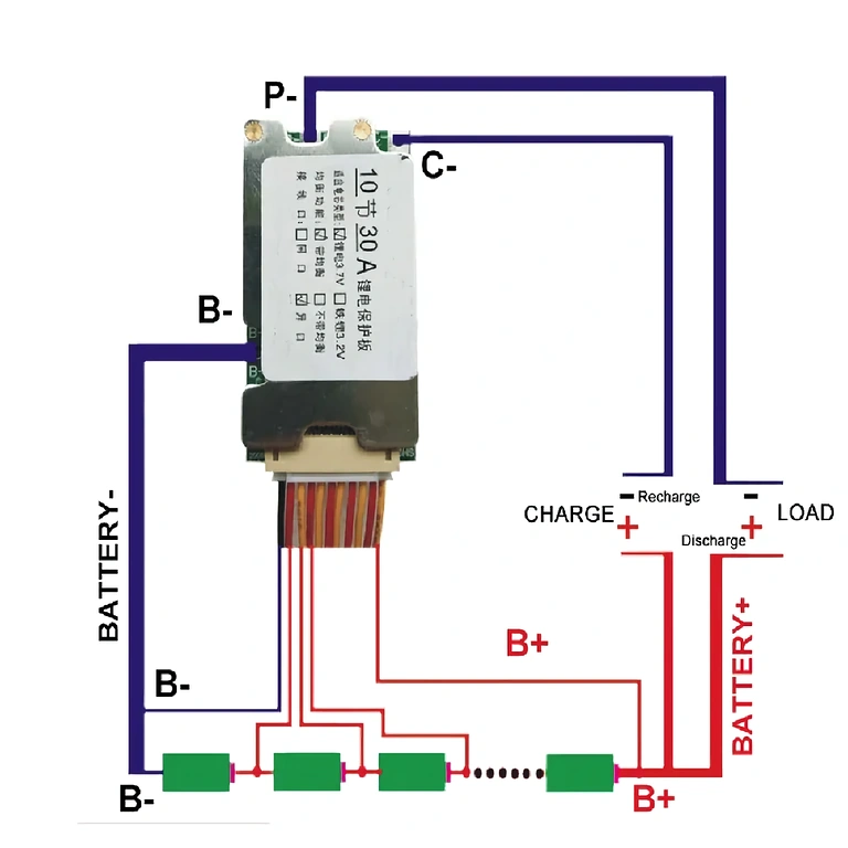 10S 36V BMS modul lítium-ion akkumulátorok védelmére, 30A