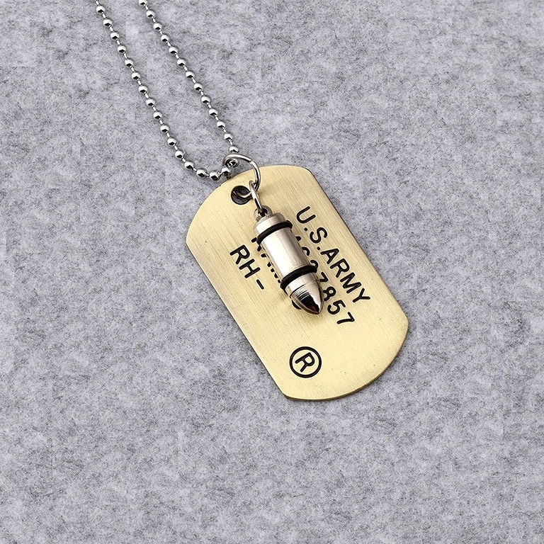 Hadsereg stílusú nyaklánc Dog Tag-gel és lövedékkel Katona stílusú nyaklánc azonosító táblával és golyóval