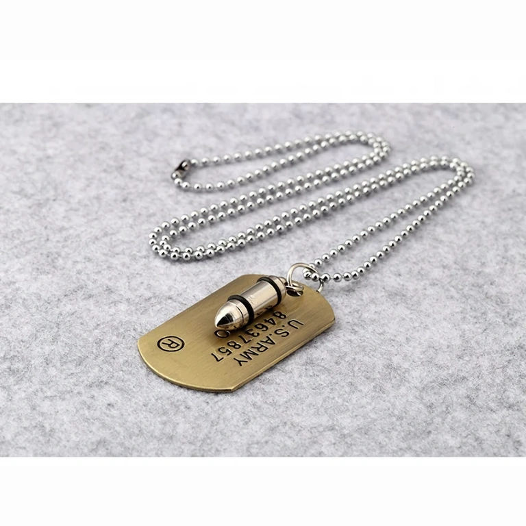 Katonai stílusú lövedék nyaklánc Fém golyós nyaklánc katonai stílusban, férfias design