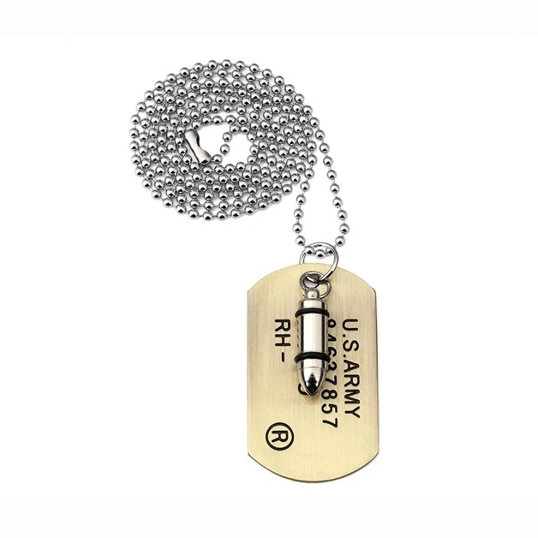Katonai lánc lövedékkel és dog tag-gel 70 cm hosszú lánc golyó medállal és fém dog tag táblával