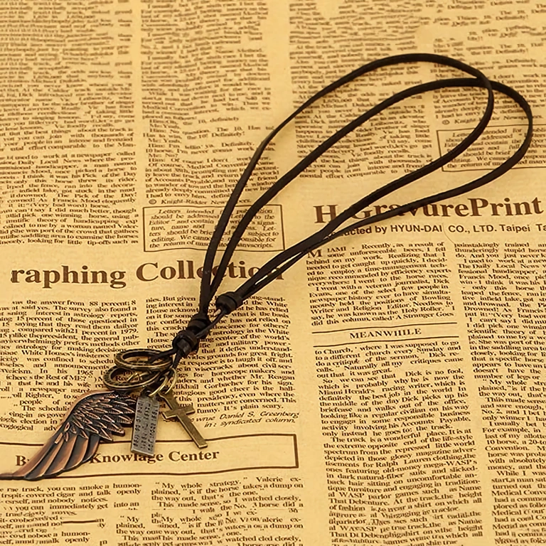 Férfi fekete bőr kereszt medálos nyaklánc