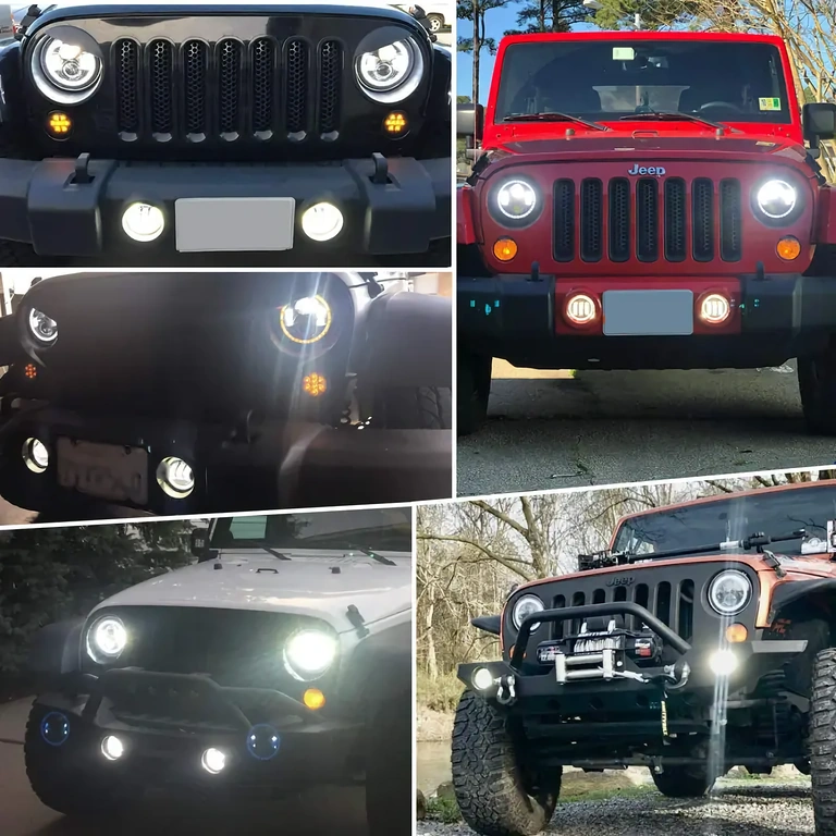 7" LED kerek fényszóró Jeep Wranglerhez, 7000lm, H4/H13