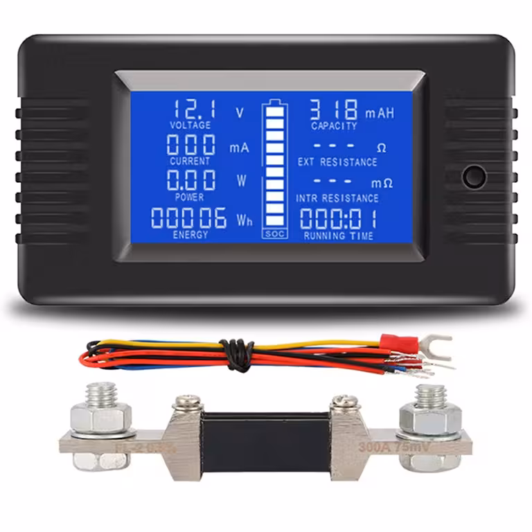 Napelemes DC Mérő 0–200V 100A/300A – Volt- és Ampermérő Fotovoltaikus Panelhez LCD kijelzővel