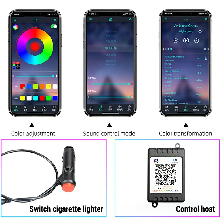 RGB LED szalag autó belső hangulatvilágításhoz Flexibilis RGB LED szalag autó belső világításához