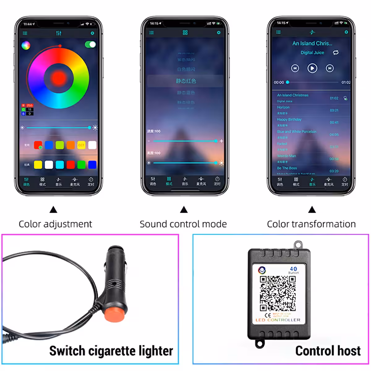 Flexibilis RGB LED szalag autó belső világításához