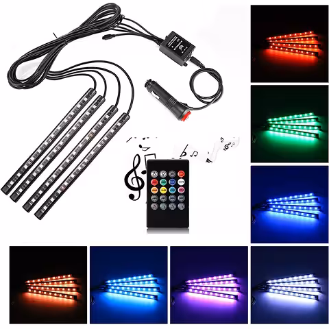 Autós hangulatvilágítás – RGB LED szalag készlet belső világításhoz hangérzékelővel