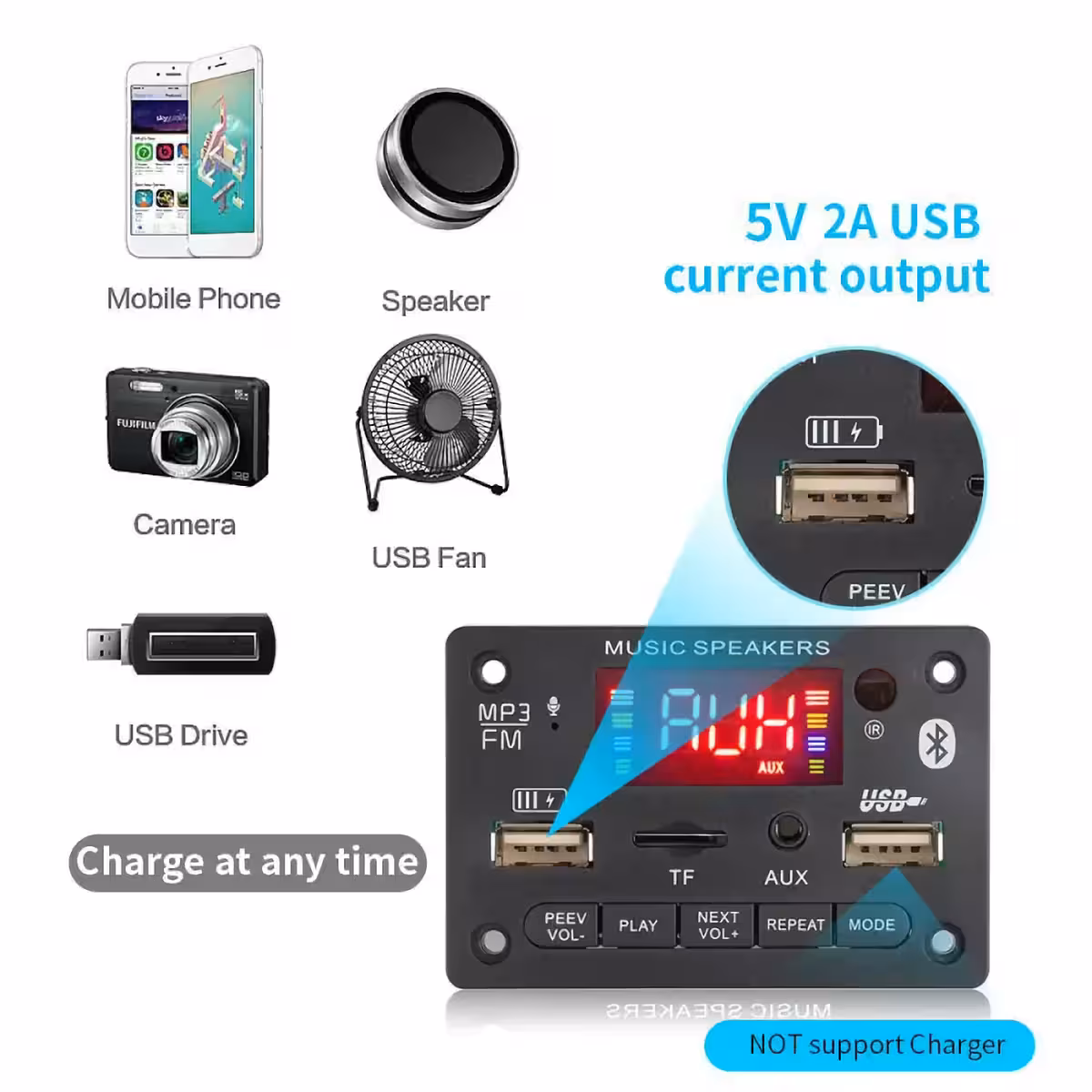 Bluetooth audio modul USB és TF kártya támogatással zenehallgatáshoz