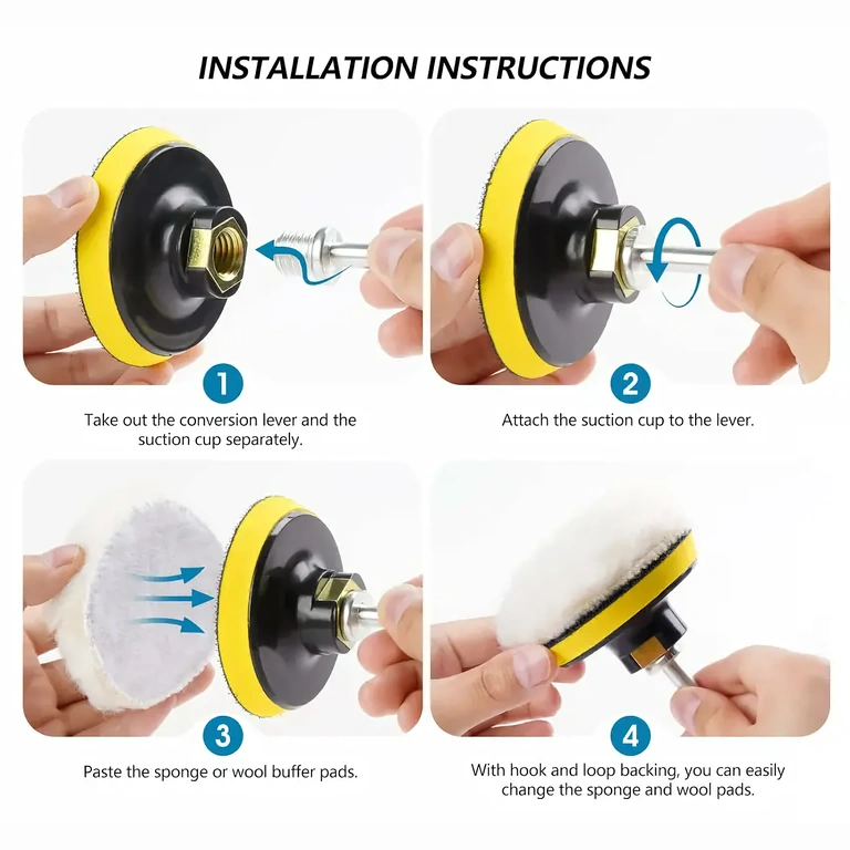 Kép a szivacsok helyes rögzítéséről fúrógépre adapterrel