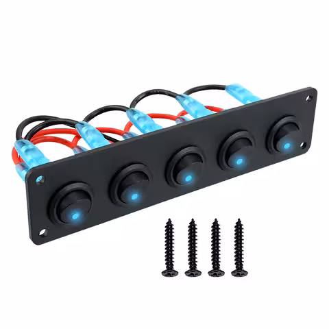 Autó 5 gombos kapcsolópanel ON/OFF kék LED-del 12V/24V