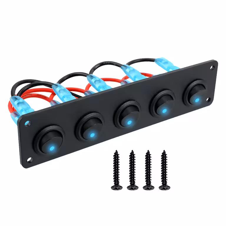 Autó 5 gombos kapcsolópanel ON/OFF kék LED-del 12V/24V