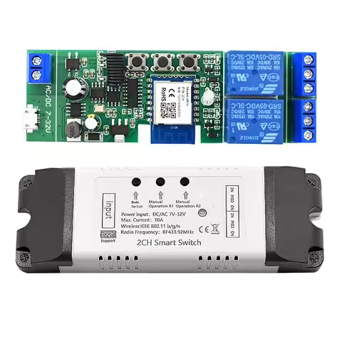 WiFi Okos Relé Modul 2 csatornás 5V–24V – Tuya Smart Life kompatibilis