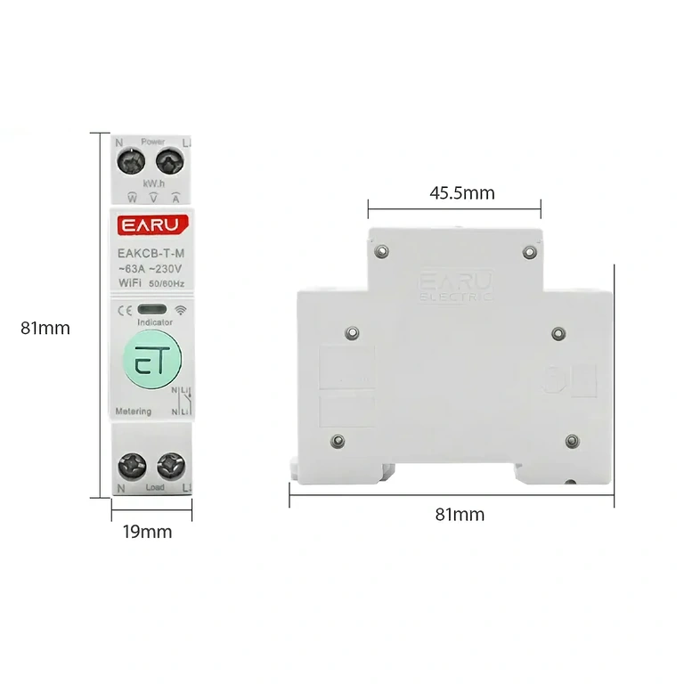 Oldalnézet a csatlakozóvédelemmel ellátott villanyóráról