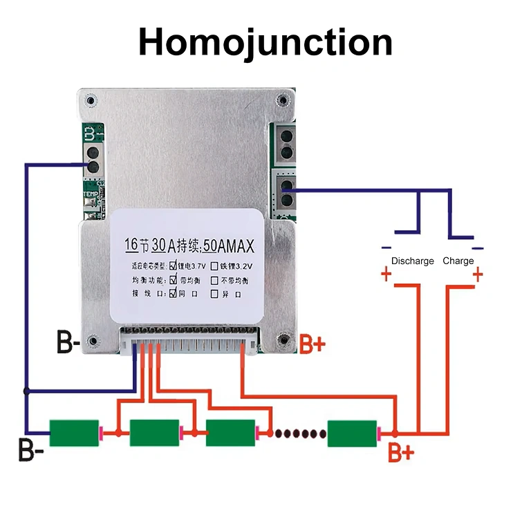 BMS 16S 60V 40A csatlakozási diagram