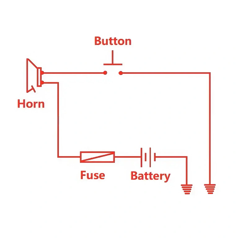 36V/48V/60V elektromos duda bekötési rajz Elektromos diagram 36V, 48V vagy 60V kürt csatlakoztatásához