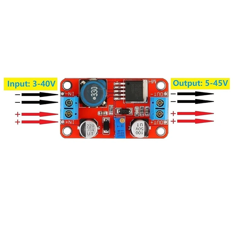 XL6019 DC-DC Boost Converter modul kapcsolási diagram, bemenetek és kimenetek bemutatása egyszerű telepítéshez