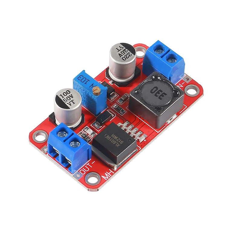 XL6019 DC-DC Boost Converter modul oldalnézet, más perspektíva a méretek és szerkezet bemutatására