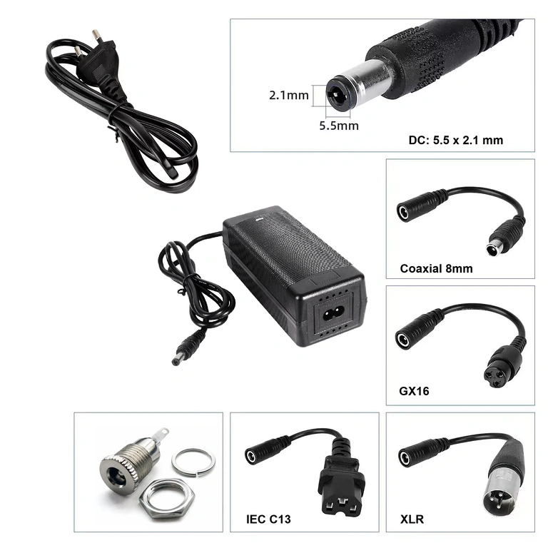 60V–67,2V 2A töltő IEC C13 csatlakozóval CityCoco, Harley és triciklikhez