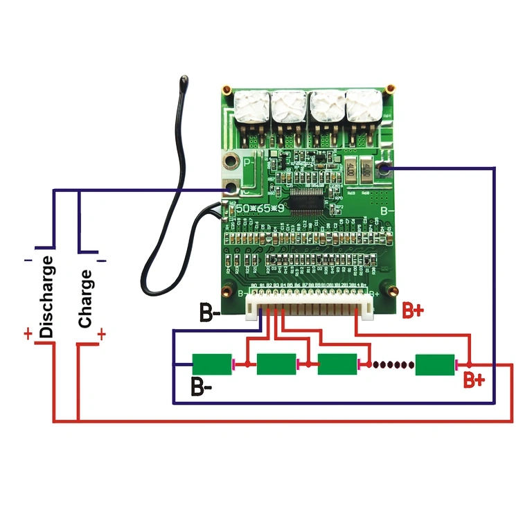 BMS 14S 52V elektromos kapcsolási rajz Li-Ion cellák csatlakoztatásához