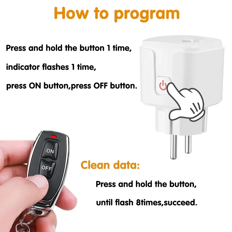 RF433 távirányítós konnektor könnyű telepítéssel, plug & play