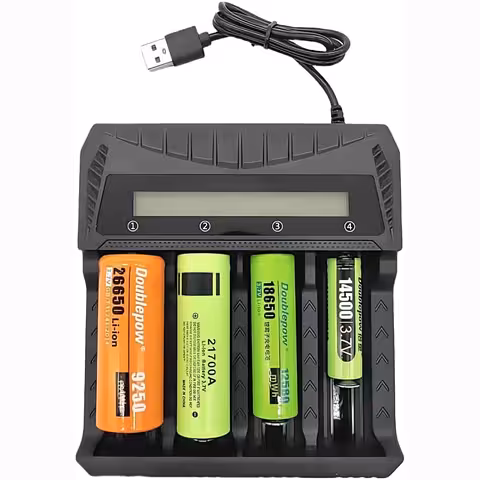 Univerzális 18650 akkumulátortöltő – Li-ion AA AAA 3.7V akkumulátor töltő, 4 foglalat, LCD kijelző és USB-C tápellátás