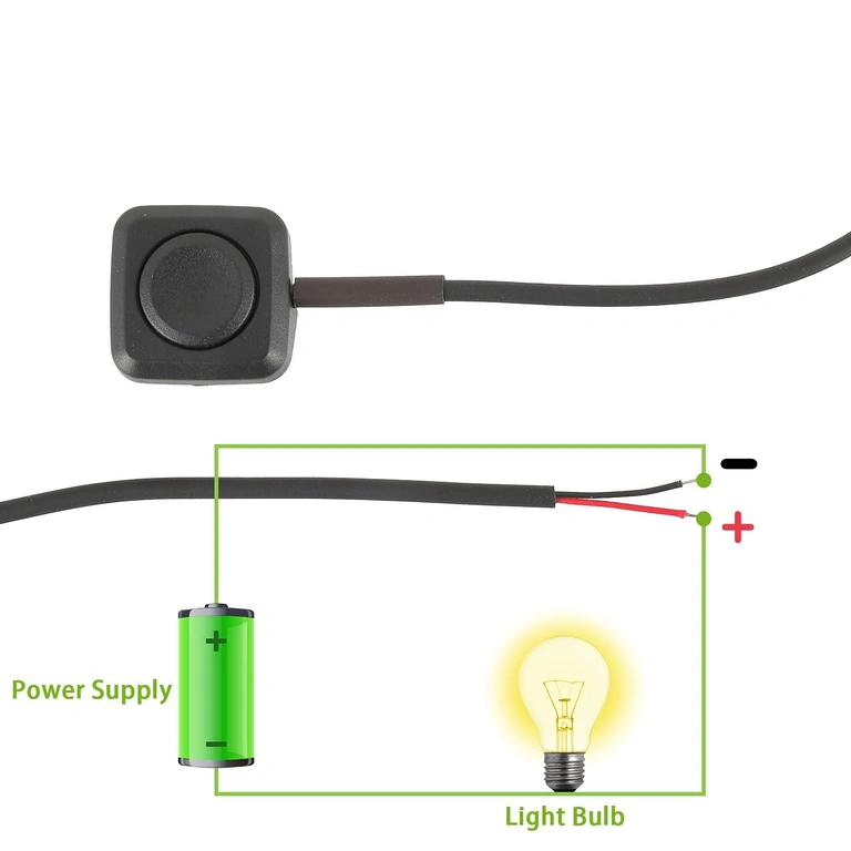 Csatlakozási diagram: piros = plusz, fekete = mínusz