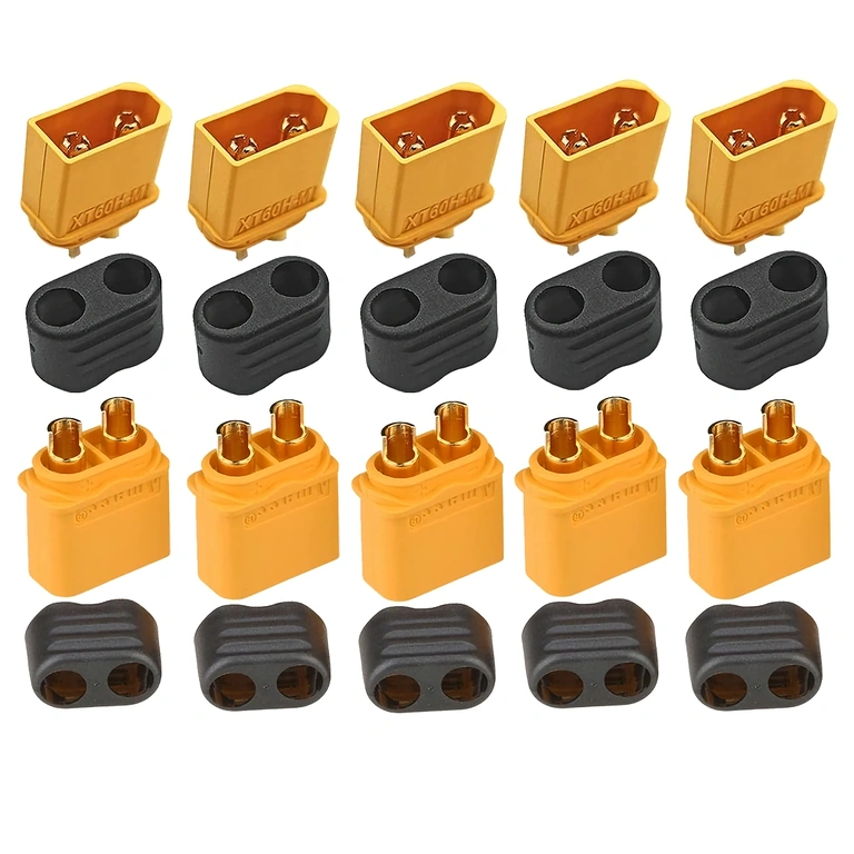 Felülnézet a 5 XT60H csatlakozóról, aranyozott kontaktusokkal