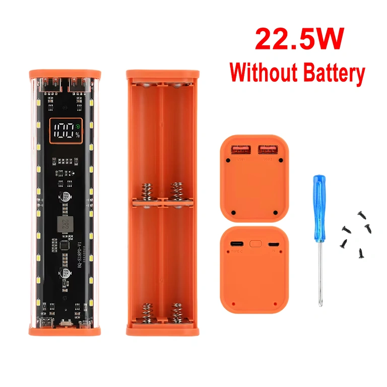 18650 power bank ház USB és Type-C portokkal