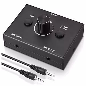 Sztereó HiFi audio kapcsoló – audio switcher forrásválasztóval, hangszóró jelkezeléssel és RCA / 3.5 mm jack splitterrel