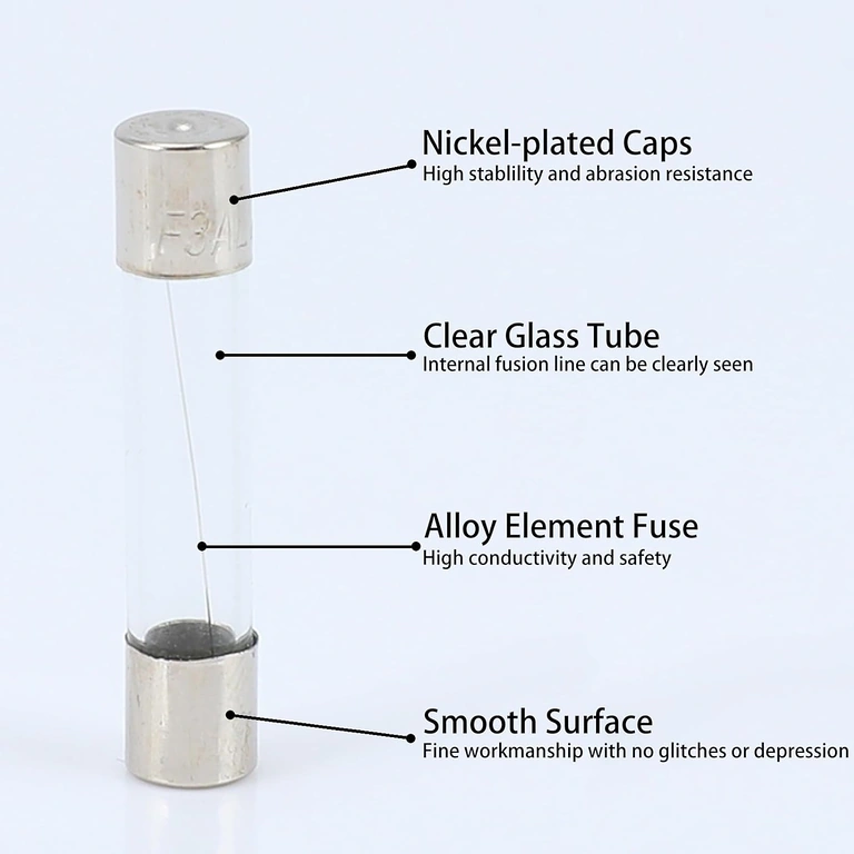 Üveg biztosíték 10A 5x20 mm fém végek részlete