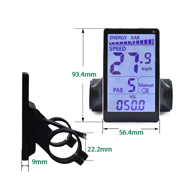 Kompakt méretek 110x55x30 mm az M5 vezérlő esetében elektromos kerékpárhoz