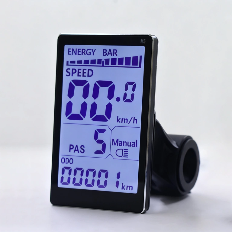 Oldalsó nézet az 500W–1000W elektromos kerékpárhoz készült M5 vezérlő és kijelző készlethez