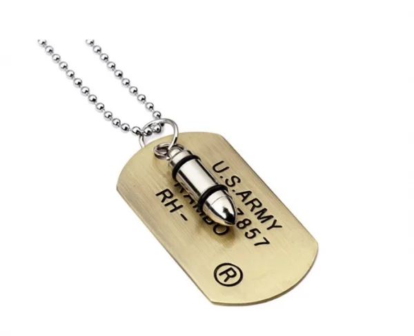 Lánc Medallion Dog Tag + Bullet katonai kellemes azonosítás